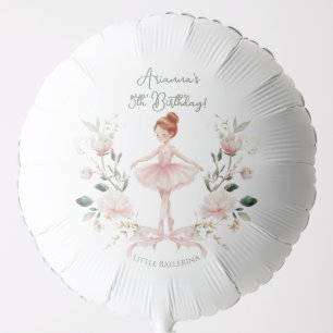 Whimsical Pink Bow & Watercolor Ballerina Birthday Balloon