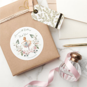 Whimsical Pink Bow & Watercolor Ballerina Birthday Classic Round Sticker