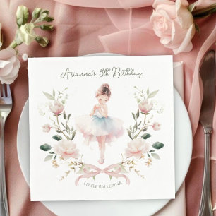 Whimsical Pink Bow & Watercolor Ballerina Birthday Napkins