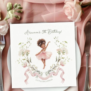 Whimsical Pink Bow & Watercolor Ballerina Birthday Napkins