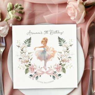 Whimsical Pink Bow & Watercolor Ballerina Birthday Napkins