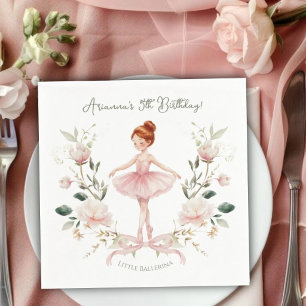 Whimsical Pink Bow & Watercolor Ballerina Birthday Napkins