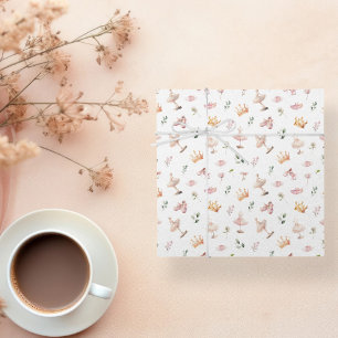 Whimsical Pink Bow & Watercolor Ballerina  Wrapping Paper