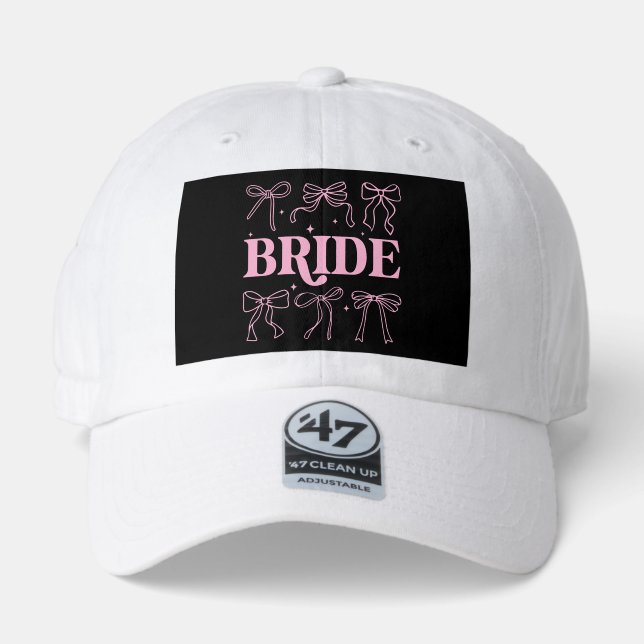 Whimsical Pink Bows Bride Typography Design 47 Brand Hat (Front)