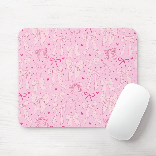 Whimsical Pink Bows Pattern Mouse Pad (With Mouse)