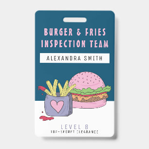 Whimsical Pink Burger and Fries Birthday Party Badge
