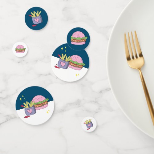 Whimsical Pink Burger and Fries Birthday Party Confetti