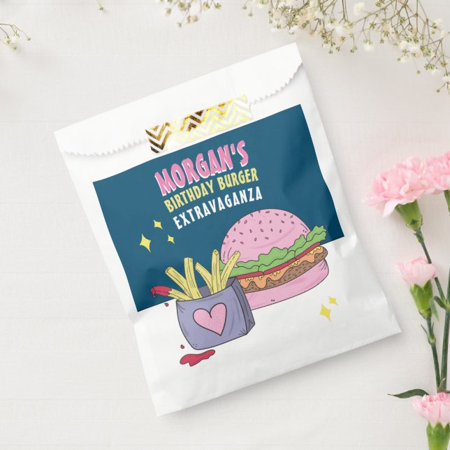 Whimsical Pink Burger and Fries Birthday Party Favor Bag (Sealed)