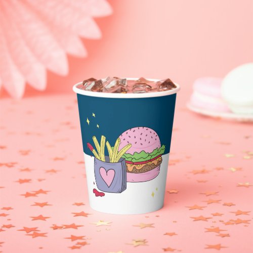 Whimsical Pink Burger and Fries Birthday Party  Paper Cups