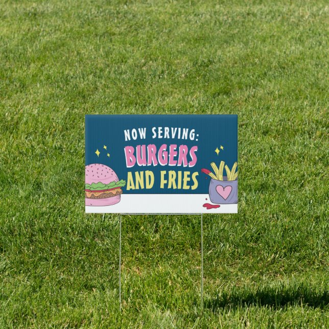 Whimsical Pink Burger and Fries Birthday Party Sign (Insitu)