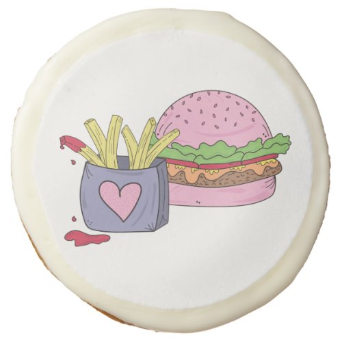 Whimsical Pink Burger and Fries Birthday Party Sugar Cookie