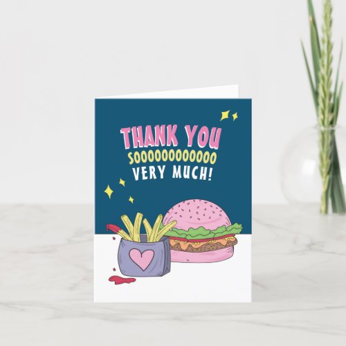 Whimsical Pink Burger and Fries Thank You Card