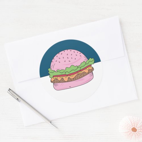 Whimsical Pink Burger Classic Round Sticker