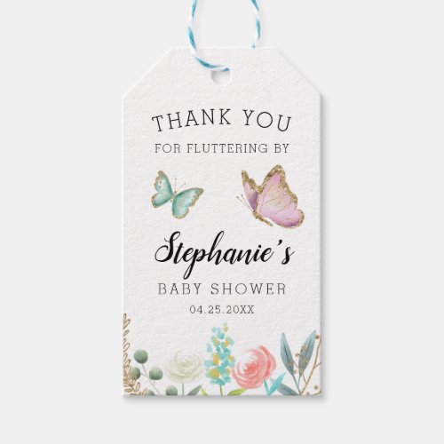 Whimsical Pink Butterfly Baby Shower Favor Gift Tags
