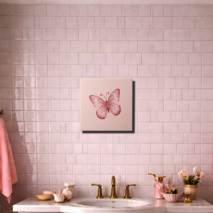   Whimsical Pink Butterfly  Ceramic Tile