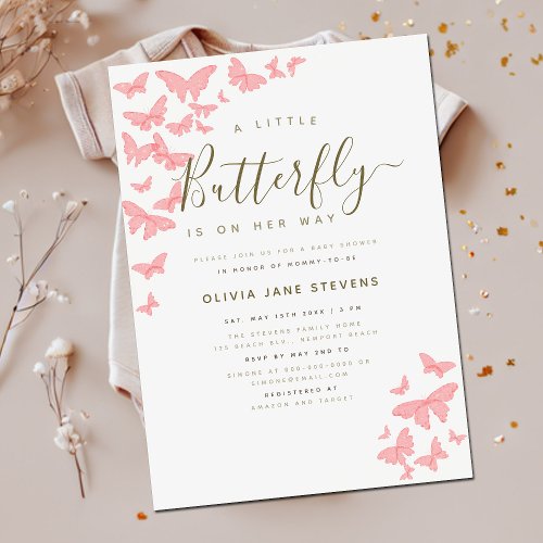 Whimsical Pink Butterfly Frame Girl Baby Shower Invitation