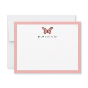 Whimsical Pink Butterfly Girly Note Card