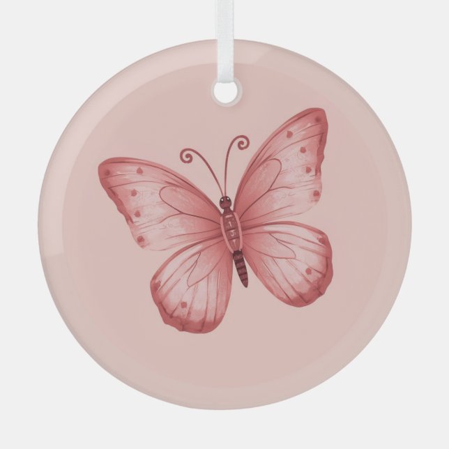   Whimsical Pink Butterfly  Glass Ornament (Front)