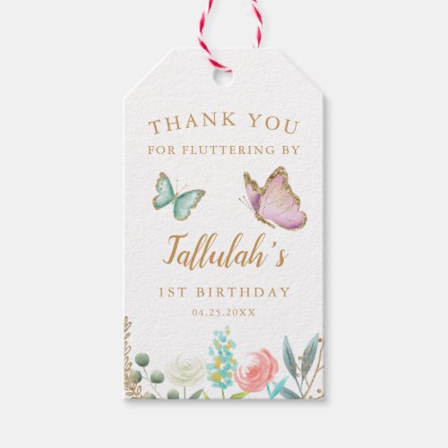 Whimsical Pink Butterfly Kids Birthday Favor Gift Tags