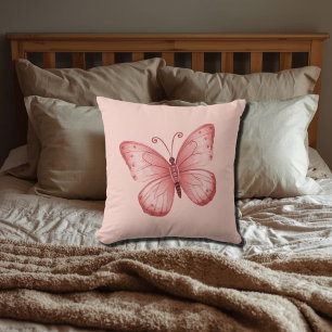   Whimsical Pink Butterfly  Throw Pillow