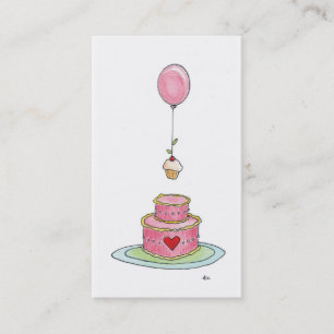Whimsical Pink Cake Balloon & Cupcake Business Card