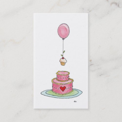 Whimsical Pink Cake Balloon   Cupcake Business Card