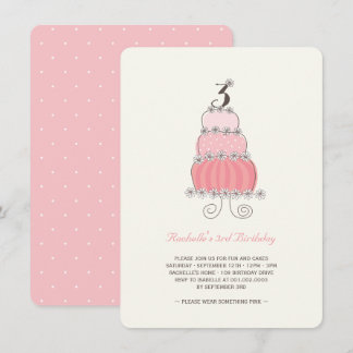 Whimsical Pink Cake Girl 3rd Birthday Party Invite