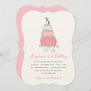 Whimsical Pink Cake Girl 5th Birthday Party Invite