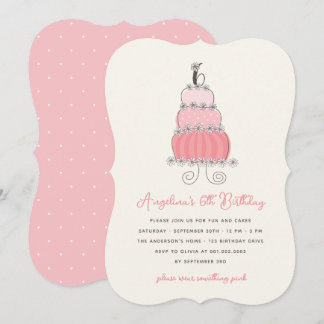 Whimsical Pink Cake Girl 6th Birthday Party Invite