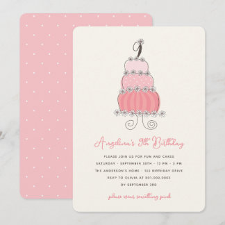 Whimsical Pink Cake Girl 9th Birthday Party Invite