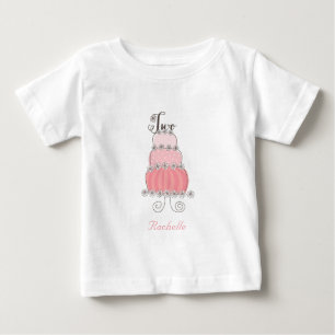 Whimsical Pink Cake Two Girl's 2nd Birthday Party Baby T-Shirt