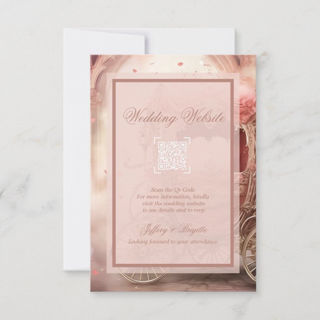 Whimsical pink carriage wedding enclosure  RSVP card (Front)