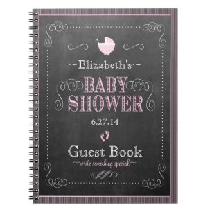 Whimsical Pink Chalkboard Baby Shower Guestbook Notebook