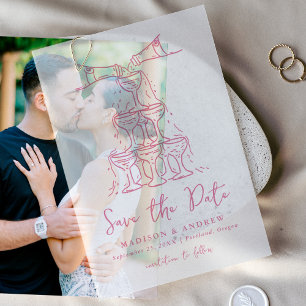 Whimsical Pink Champagne Tower Save the Date Vellum Invitations