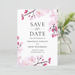 Whimsical Pink Cherry Blossoms Botanical Save The Date