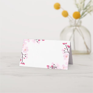 Whimsical Pink Cherry Blossoms Custom Wedding Place Card