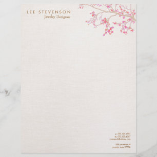 Whimsical Pink Cherry Blossoms Nature Letterhead