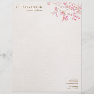 Whimsical Pink Cherry Blossoms Nature Letterhead