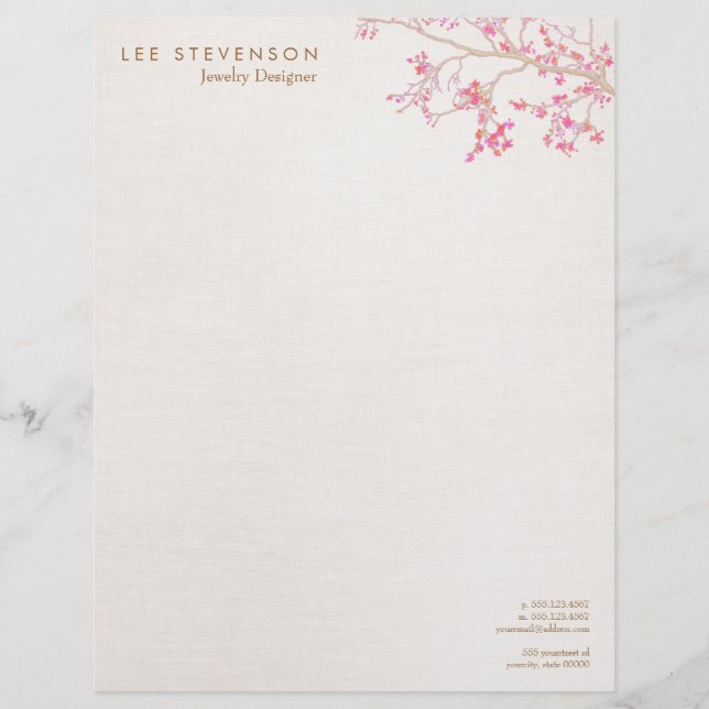 Whimsical Pink Cherry Blossoms Nature Letterhead (Front)