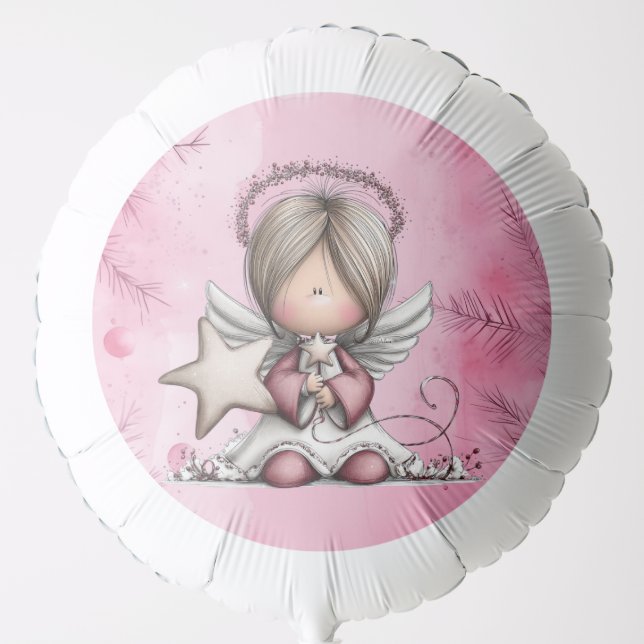 Whimsical Pink Christmas Angel Balloon (Front)