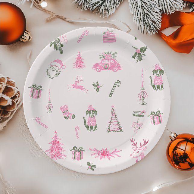 Whimsical Pink Christmas Baby Shower Paper Plates (Creator Uploaded)