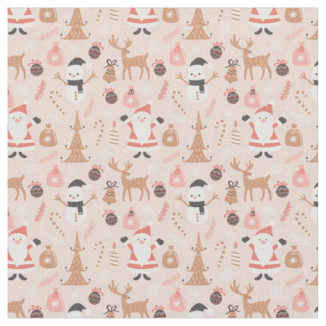 Whimsical Pink Christmas Fabric (Close Up)