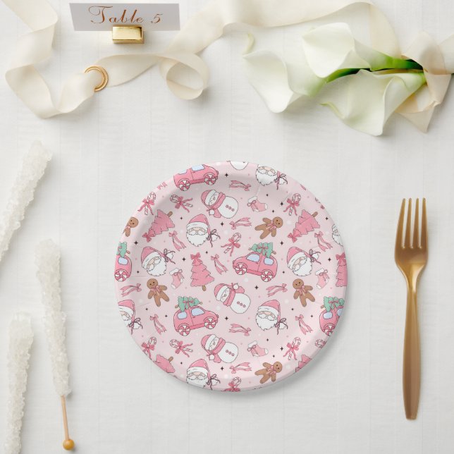 Whimsical Pink Christmas Party Paper Plates (Wedding)