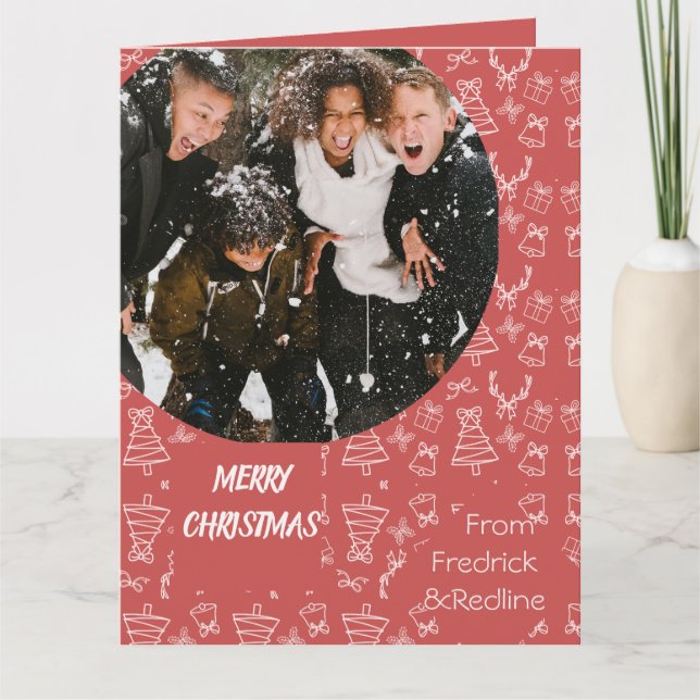 Whimsical Pink Christmas Pattern Card (Front)