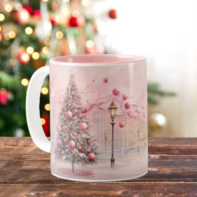 Whimsical Pink Christmas Tree Balloons   Two-Tone Coffee Mug (Creator Uploaded)