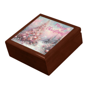 Whimsical Pink Christmas Tree Personalized Gift Box