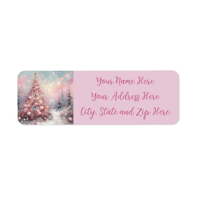 Whimsical Pink Christmas Tree Return Address Label (Front)
