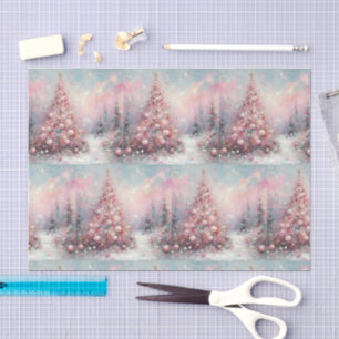 Whimsical Pink Christmas Tree Tiled Decoupage Tissue Paper