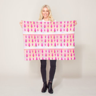 Whimsical Pink Christmas Trees Fleece Blanket