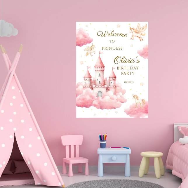 Whimsical Pink Cloud Princess Birthday Welcome Poster (Creator Uploaded)